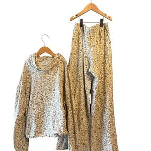 Kids Matching Beige Floral Hooded Top & Pants Set